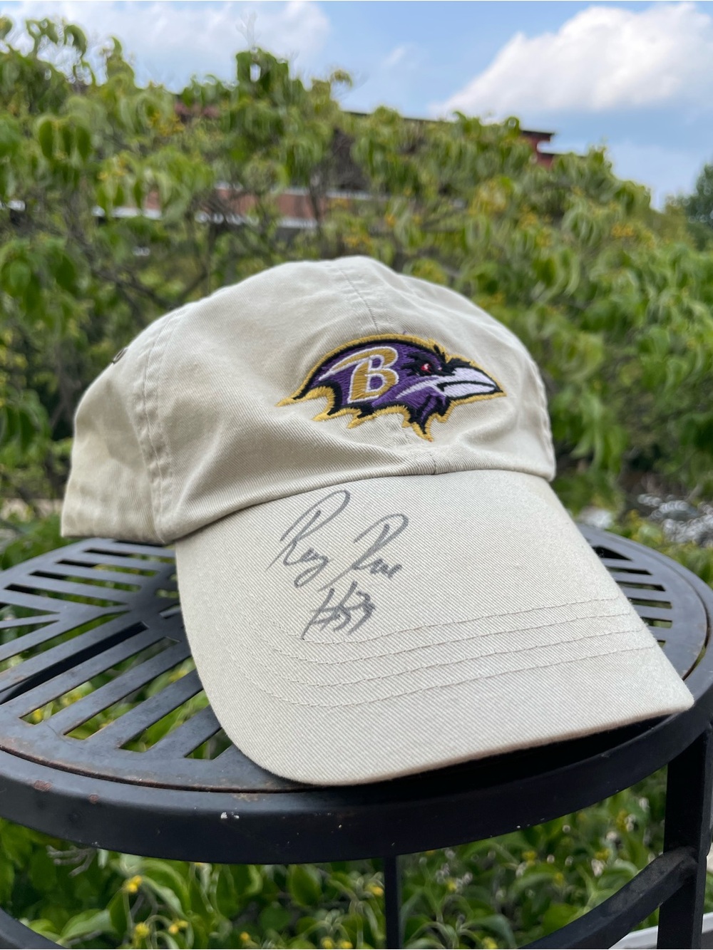 Baltimore Ravens Embroidered Logo Khaki Baseball Cap Autographed Ray Rice #39